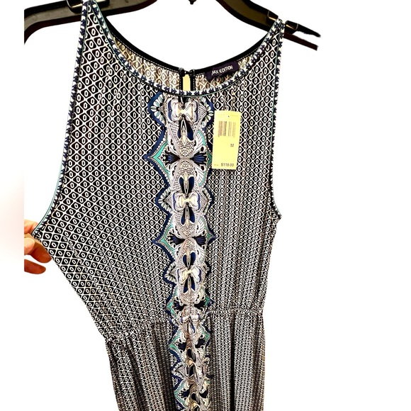 Max Edition maxi dress elastic waist black w/turquoise, blue & white Aztec print - Picture 1 of 10